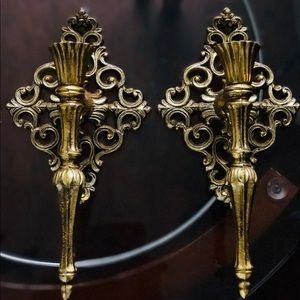 GORGEOUS VINTAGE ORNATE WALL CANDLE SCONCES MOODY MAXIMALISM